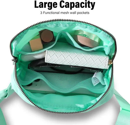 Vista 4 de Riñonera con cartera para tarjetas para mujeres y hombres, cangurera Everywhere con correa ajustable, mini cangureras unisex a la moda, Verde