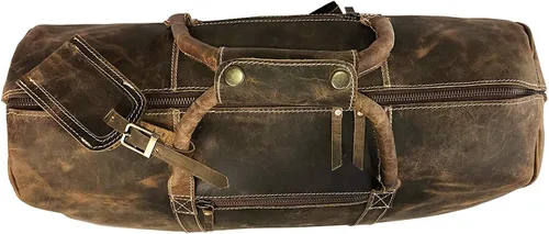 Vista 4 de 24 pulgadas cuero Duffel Bolsas para hombres y mujeres completo grano cuero viaje durante la noche fin de semana Bolsas de cuero deportes gimnasio
