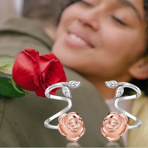 Vista 2 de Aretes de plata de ley 925, chapados en oro rosa, hipoalergénicos, rosagirasol, regalos de joyería para mujeres, mamá, madre, esposa, novia, Metal