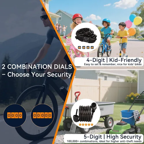 Vista 4 de SEPOX® Paquete de 2 piezas de 1.83 m de cable extra largo con combinación para bicicleta, cerradura de seguridad retráctil de 4 dígitos, cable de 12