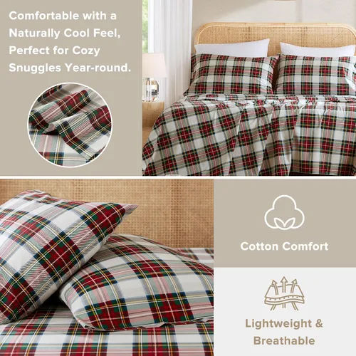 Vista 102 de Comfort Spaces Sábanas 100% algodón tamaño King, transpirables y ultra suaves, sábanas de algodón naturalmente fresco con bolsillo elástico de 14