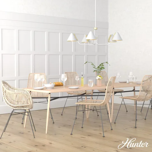 Vista 3 de Hunter - Lámpara de araña Grove Isle de 5 luces, color blanco mate, estilo moderno, regulable, extra grande para dormitorios, cocinas, comedor, Mate