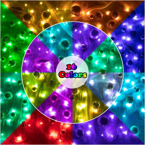 Vista 5 de AWQ Tira de luces LED de 66 pies, 200 luces LED de decoración de Halloween, con control remoto, 16 colores, 4 modos de luz, función extensible