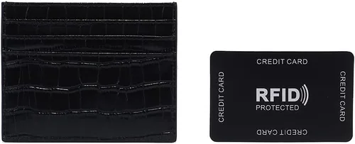 Vista 2 de Ultra delgado RFID titular de la tarjeta de crédito para hombres mujeres patrón de cocodrilo cuero suave banco tarjeta de visita monedero delgado