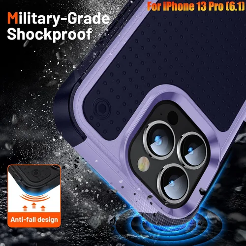 Vista 3 de Funda resistente para Apple iPhone 13 Pro de 6.1 pulgadas, 4 esquinas con bolsas de aire [protección contra caídas de 12 pies], agarre texturizado