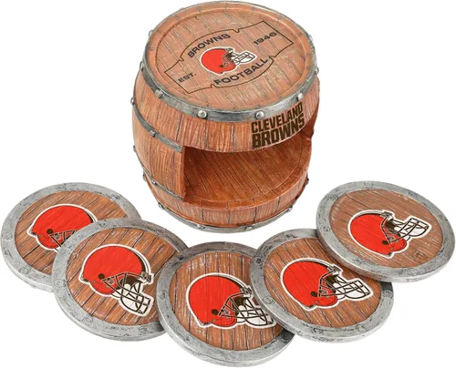 Vista 3 de FOCO NFL Team Logo 5-Pack Barrel Beverage Drink Coaster Set