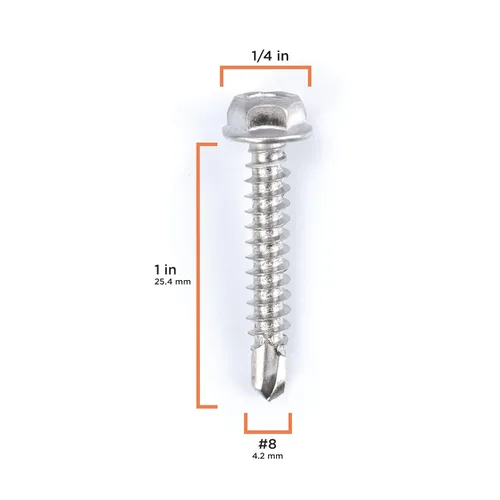 Vista 4 de THE CIMPLE CO Tornillo autoroscante de cabeza combinada #8, 1 pulgada de longitud, acero inoxidable 410 con cabeza hexagonal y Phillips, tornillo