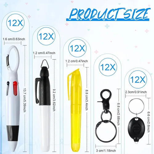 Vista 2 de 60 piezas de mini bolígrafos para enfermeras con clip de insignia, mini resaltador, bolígrafo LED retraíble de neón para enfermeras, llavero
