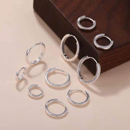Vista 5 de Senteria Aretes de aro chapados en plata de ley 925, 5 pares de aretes de aro de plata hipoalergénica para mujeres, para cartílago, juego de aretes