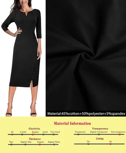 Vista 7 de VFSHOW Vestido plisado con cuello en V para mujer, con botones divididos, para el trabajo, oficina, negocios, ajustado, vestido de tubo
