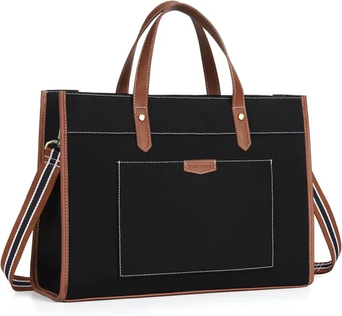Vista 8 de Missnine Bolsa de lona para laptop de 15.6 pulgadas, bolsa de hombro de trabajo, maletín casual para viajes, oficina, universidad