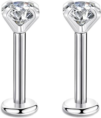 Vista 12 de CANDYFANCY Pendientes de 16 g, 2/3/4 mm, con circonia cúbica, triple hélice delantera, para cartílago de la oreja, Tragus, piercing de labio 16