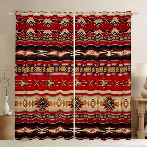 Vista 27 de Cortinas opacas de estilo bohemio occidental de 76 x 45 pulgadas, cortinas y cortinas de atrapasueños de vaca, cortinas del suroeste, cortinas