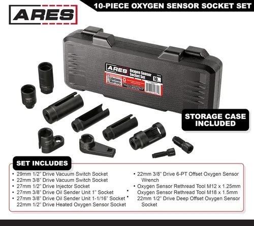 Vista 2 de ARES 70318 Kit de sensor de oxígeno de 10 piezas - Cazadores de roscas, enchufes para sensores de oxígeno, inyectores y unidades de envío de aceite
