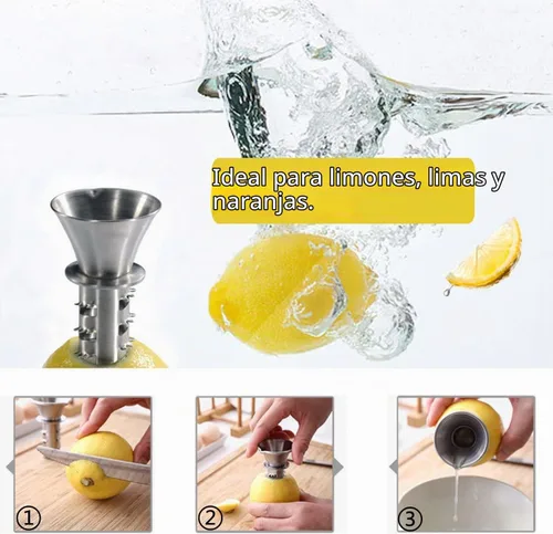 Vista 3 de Best Utensils Exprimidor manual de limón de acero inoxidable, exprimidor de cítricos de mano de acero inoxidable 18/8 y vertedor de limón (1)