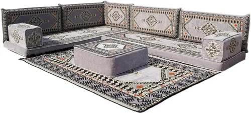 Vista 13 de arabicsofa Asiento de suelo oriental gris - Juego de cojines modulares hechos a mano para sala de estar