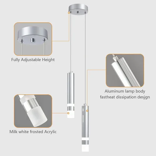 Vista 5 de Lámpara colgante moderna para cocina, lámpara LED regulable, cromada, mini iluminación colgante para isla de cocina, dormitorio, mesita de noche