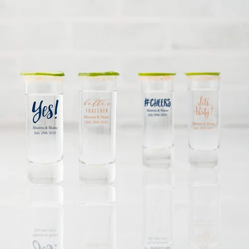 Vista 4 de WEDDINGSTAR Vaso de chupito personalizado de 2.5 oz de alto, impresión personalizable a todo color, 1 paquete (muestra)
