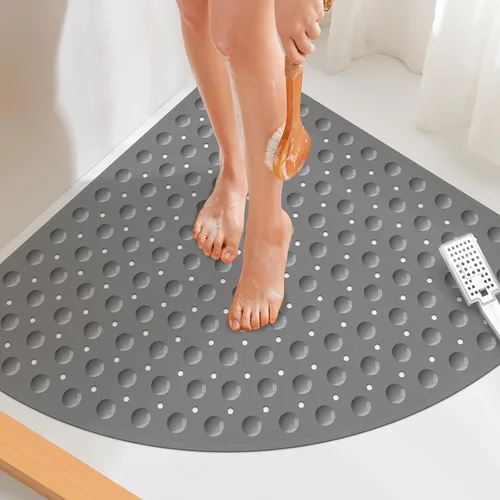 Vista 7 de Yolife Tapete de ducha grande para esquina, 25.6 x 25.6 pulgadas, antideslizante, con orificio de drenaje, tapete de ducha lavable a máquina, tapete
