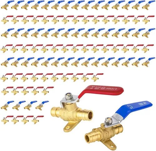 Vista 41 de Válvula de bola azul, válvula de cierre Pex A de 1/2 pulgada con oreja, válvula de bola de cierre Pex de puerto completo de latón para agua, aire