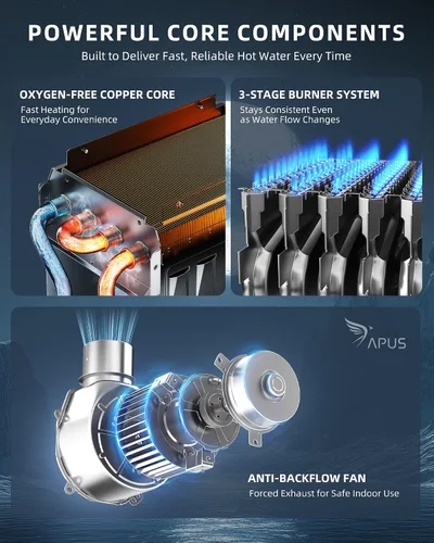 Vista 7 de APUS Calentador de agua sin tanque de gas natural, hasta 4.42 GPM, calentador de agua sin tanque para interiores, 95,000 BTU bajo demanda