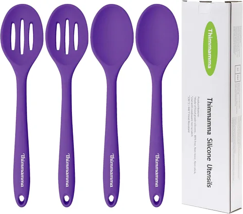Vista 9 de Cuchara de cocina de silicona, cucharas antiadherentes de cocina para cocinar, cuchara de servir ranurada y sólida resistente al calor, cucharas