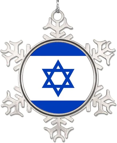 Vista 15 de Adornos de copo de nieve con la bandera estadounidense de Israel United We Stand with Israel, decoraciones de Navidad para árbol, adornos de Navidad