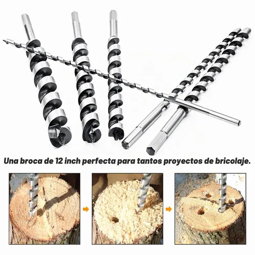 Vista 3 de Juego de brocas de barrena de barco de 1-1/2 pulgadas x 12 pulgadas de largo para madera Broca de taladro hexagonal para madera blanda y dura