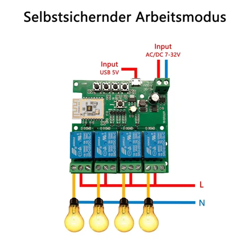 Vista 7 de Jane Eyre eWeLink - Interruptor inteligente inalámbrico de 4 canales USB 5V/AC/DC 7V-32V Smart WiFi Relay Switch Module con funda, emparejamiento
