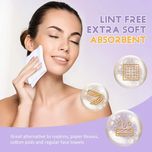 Vista 4 de 100 toallas faciales desechables, ultra suaves, sin pelusas, toallitas secas biodegradables de limpieza facial (100 unidades, 1 paquete)