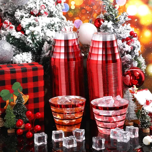 Vista 4 de Yaomiao 100 vasos desechables con borde de 9 onzas (4 anillos), copas de vino transparentes desechables, vasos de plástico para cóctel de plástico