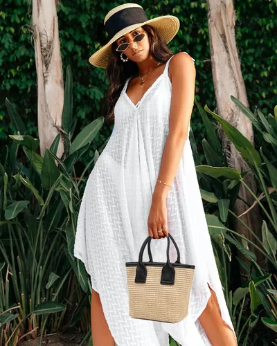 Vista 3 de Goclothod Bolsos de moda Bolso de paja tejido para mujer, bolso de mano de playa de verano