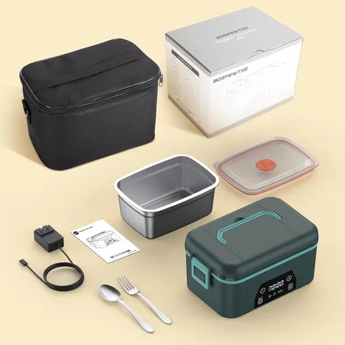 Vista 10 de Fiambrera eléctrica inalámbrica para adultos, 5.5 tazas recargable, con calefacción automática, calentador de alimentos con función de memoria y Azul