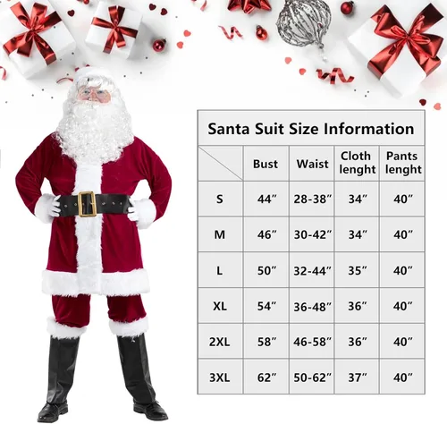 Vista 7 de Sunolga Santa Claus Costume Santa Costume Velvet Santa Suit 11 Pcs Christmas Costumes for Adults Men Santa Hat