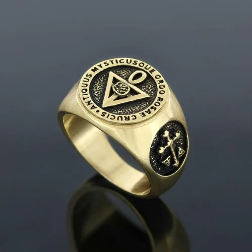 Vista 4 de Anillo Antiquus Mysticusque Ordo Rosae Crucis Signet, Plata de Ley, Bañado en Oro, Rodio, 0.630 x 0.630 in, Anillo Masónico para Hombre
