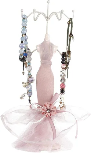Vista 7 de ZJchao Soporte de exhibición de joyas, modelo de vestido de tacón alto, aretes, collar, anillo, soporte de joyería, estante organizador de pulsera