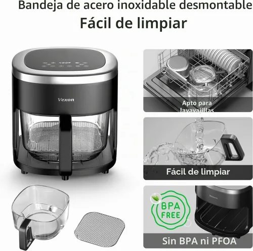Vista 3 de Freidora de Aire de Vidrio, Freidora de Aire de 4.5QT con Olla de Vidrio de Visualización, Freír al Aire, Asar, Recalentar, Deshidratar, Tecnología
