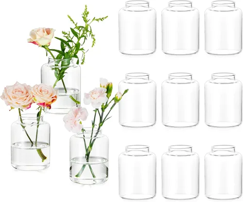 Vista 8 de Glasseam Juego de 6 jarrones de cristal para centros de mesa, modernos jarrones pequeños para el hogar, estante de mesa, decoración de fiesta