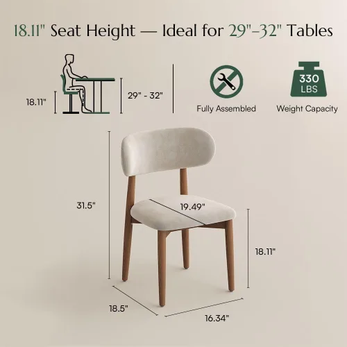Vista 9 de POVISON Juego de 4 sillas de comedor redondas de lino y algodón con mesa de comedor de vidrio (mesa de comedor de 51 pulgadas + 4 sillas)