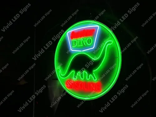 Vista 2 de Queen Sense 24 x 24 pulgadas Sinclair Dino Gasolina LED signo luz neón luces pared fiesta decoración lámpara con atenuador A124SDGLVVD-XLED