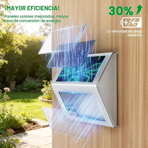 Vista 7 de JSOT - Luces solares de exteriores para terraza, impermeable, funciona con energía solar, luz led inalámbrica para pasarela, patio, escaleras Blanco
