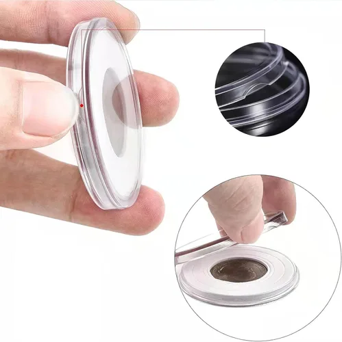 Vista 4 de Soporte para monedas de madera de 0.787-1.811 in, 120 cápsulas de monedas altamente transparentes con junta de espuma, soporte para coleccionista