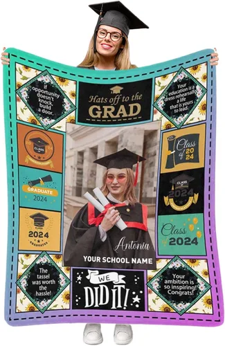 Vista 11 de Manta personalizada de graduación 2025, manta personalizada para regalo de graduación con nombre de la universidad, manta de felicitación