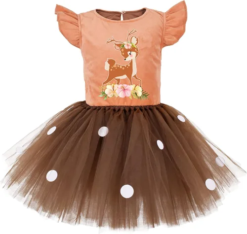 Vista 2 de Biayxms Disfraz de animal de Halloween para niñas, vestido de cosplay de renos con diadema, ropa de Navidad