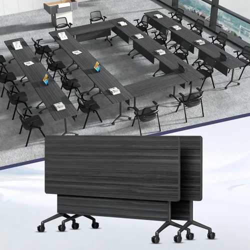 Vista 14 de 2Pack Folding Conference Table, 47.2in Modular Training Table with Wheels Grey