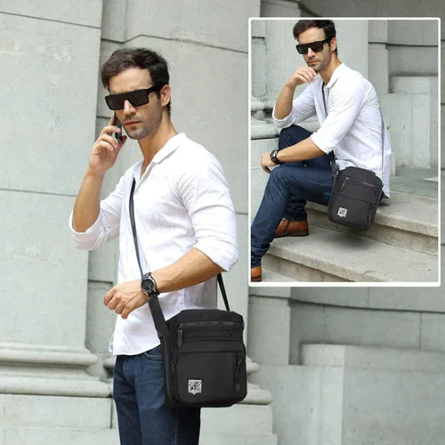 Vista 9 de Eshow Pequeña bolsa de mensajero para hombres, bolso cruzado para viajes, trabajo, negocios