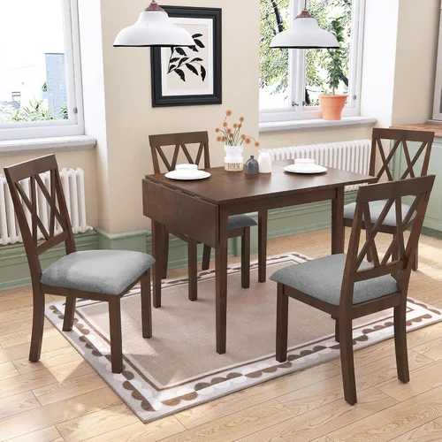 Vista 11 de Harper & Bright Designs Juego de mesa de comedor de madera de 3 piezas con 2 sillas con respaldo en X, juego de comedor de rincón de desayuno que