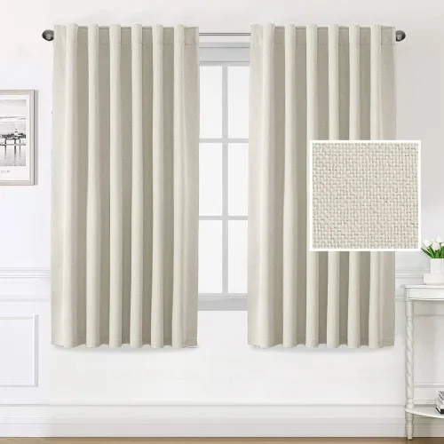 Vista 28 de H.VERSAILTEX Cortinas 100% opacas con aspecto de lino para dormitorio, cortinas de bloqueo de luz con doble cara de lino con pestaña trasera