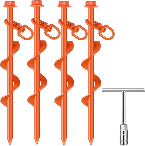 Vista 16 de Hiboom 4 anclajes de tierra con mango en T, llave hexagonal para cama elástica, kit de tornillos de anclaje de tierra, accesorios inflables