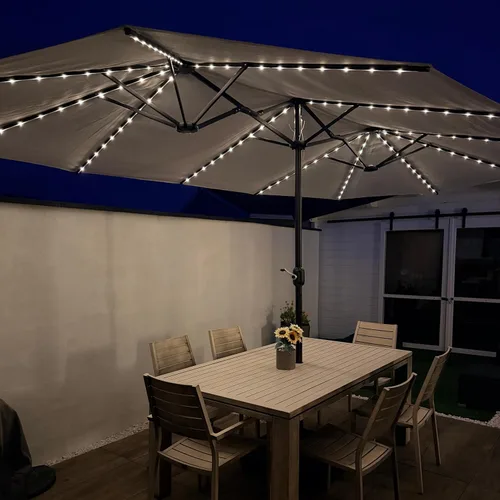 Vista 36 de PURPLE LEAF - Sombrilla de mercado de patio de 13 pies con base rectangular doble cara, sombrilla de mesa para exteriores con manivela, 12 varillas